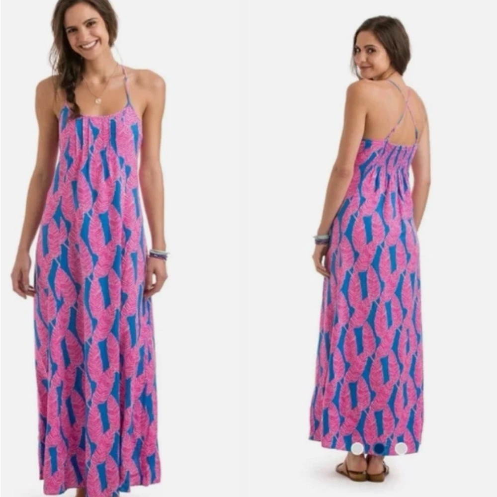 Vineyard Vines Pink Blue Patterned Halter Maxi Dress US 6